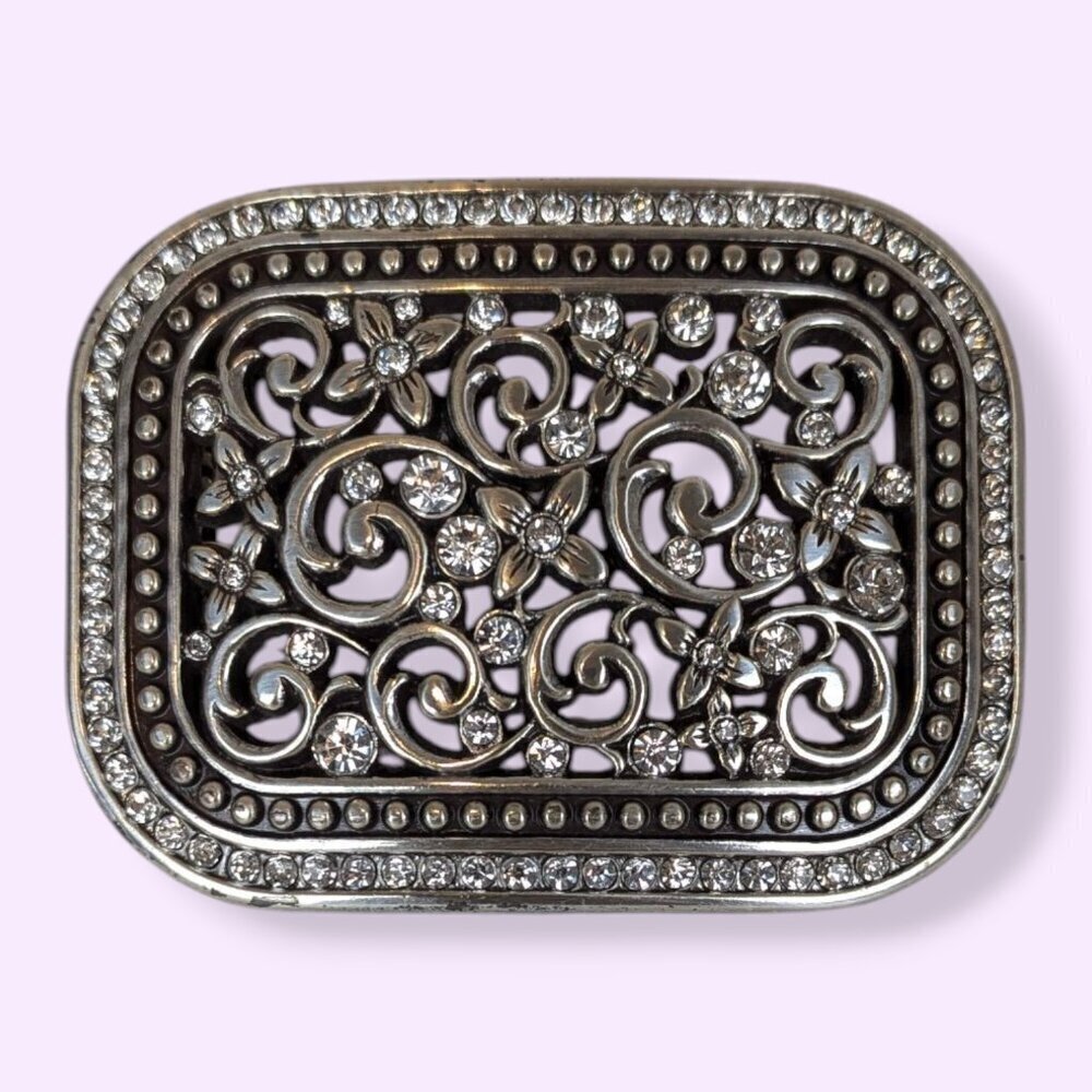 Swirly Floral Rhinestone Belt Buckle